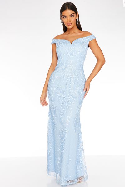 Blue Lace Bardot Maxi Dress